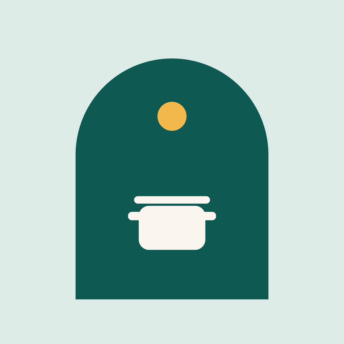 Cocina que rinde: arco con una olla, en verde y menta
