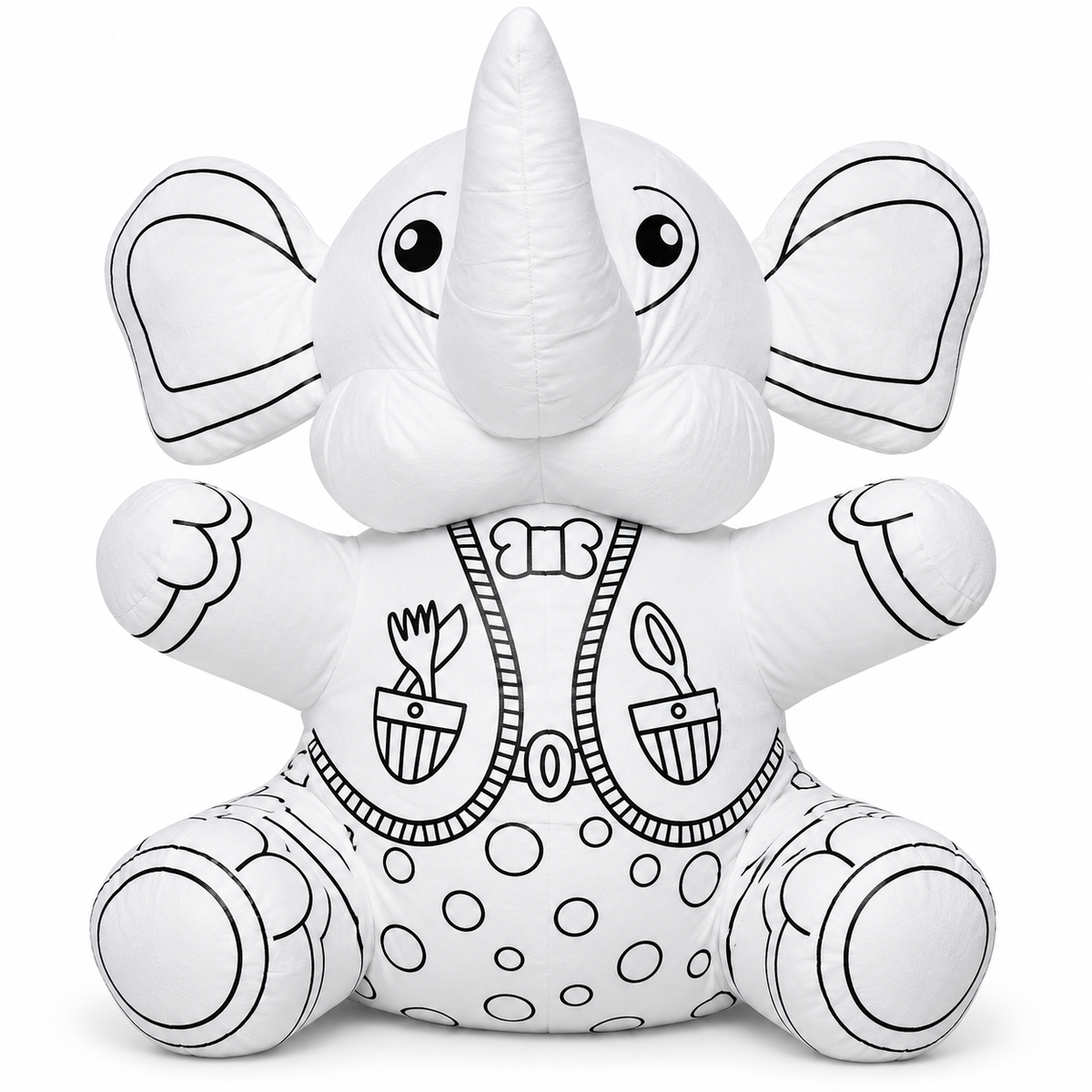 Peluche de elefante blanco, listo para colorear