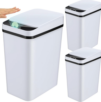 Caneca blanca con sensor: acercas la mano a la tapa y se abre sola